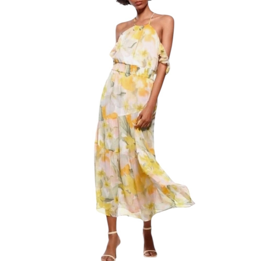 Zara Yellow Floral Halter Maxi Dress